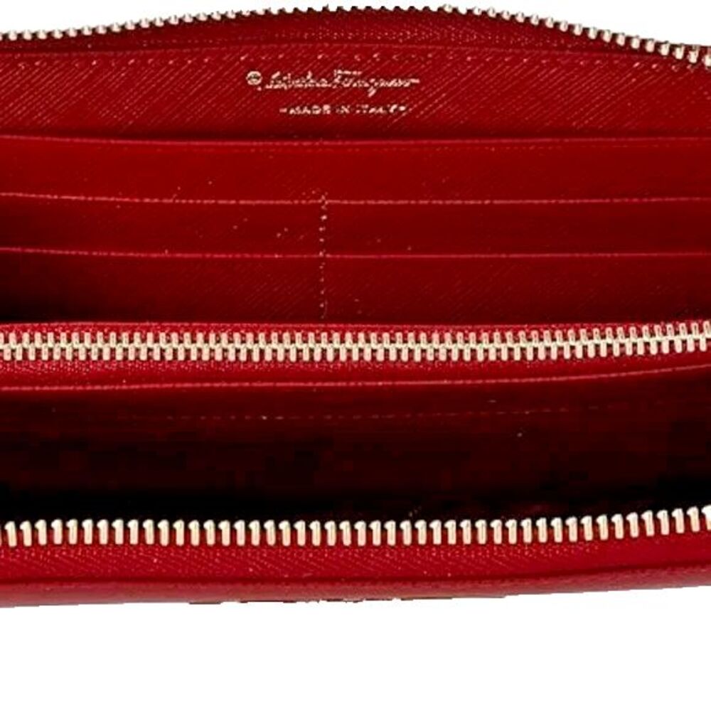 Salvatore Ferragamo Zip Around Red Leather Wallet Gold Gancini  $575 Preowned - Picture 6 of 6